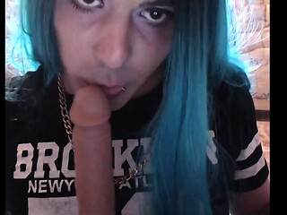 Femboy Sissy Slut Sucking Dldo Hoping for a Real Dick to Lick