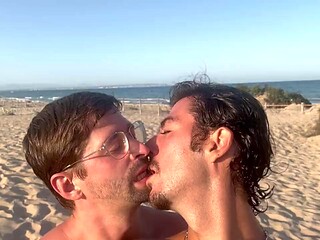 Hiding at first, then exposing ourselves naked and cumming on a Spanish beach