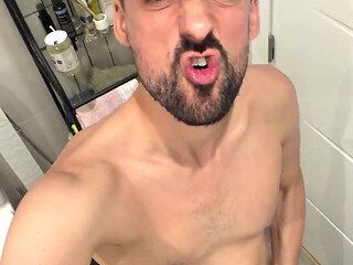 Hot Stepdaddy Jerks off and Nuts in Bathroom
