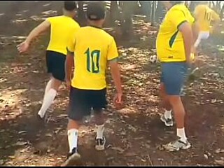 Hot Brazilian athletes ride cock bareback after the game