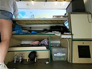 POV guy watches girlfriend in sexy jeans and shorts