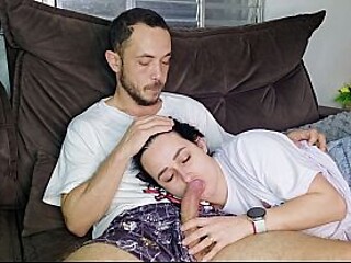 Stepsister gives a tasty blowjob before getting fucked hard in cowgirl position