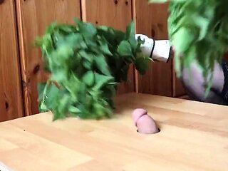 Girl gets a dude's cock tied up and teases him