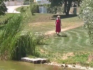 Blonde bitch spied on while pissing outdoors