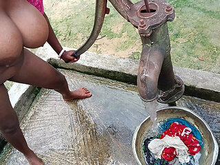 The Hot Desi Bhabhi Is Washing Clothes.
