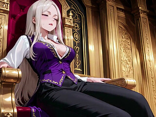 Blonde Queen in Purple Court Uniform! Lazy on the Throne, Eyes Full of Lust