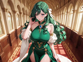 Green Queen on the Golden Throne! Lazy Seduction in a Silk Gown, What Secrets Hide Beneath?