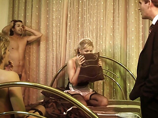 Plugged-in Cunts Scene 2 Mature Blondes in Lingerie Enjoy a DP Orgy Together