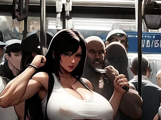 Tifa's huge tits get noticed on the train.