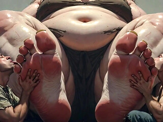 SSBBW Mistress Foot Worship - Two Slaves Cleaning Her Massive Feet
