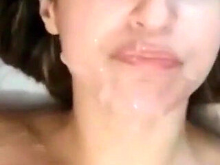Double Cumshot with Facial and Swallowing a Lot of Milk From Two Big Cocks