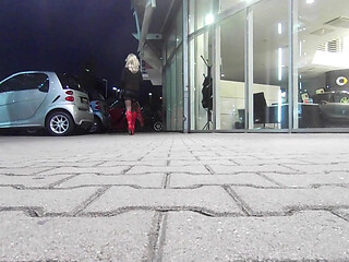 In stilettos, stocking and miniskirt in the sex shop and then back to the hotel in the outfit