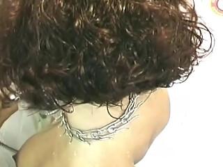 Oiled Curly Brunette Toys Pussy with Dildo and Plug