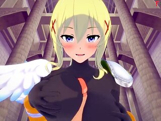 Lalatina from Kono Subarashii gives a wild blowjob and gets her tits banged in this POV scene