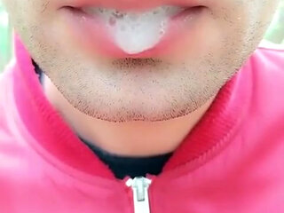 Foamy Cum Play on Lips After Being Mouth Fucked Outdoor