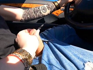 Handjob While Driving, Making Him Cum Hard!