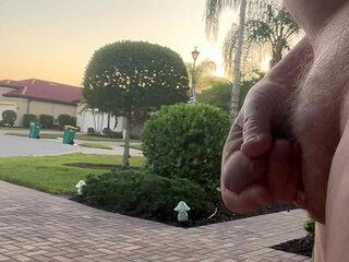 Naked on the driveway