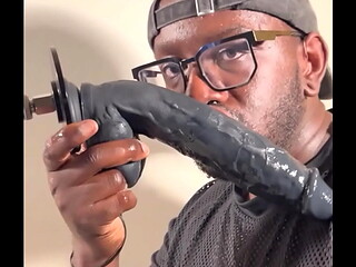 College Nerd Sucks on BBC Black Dildo