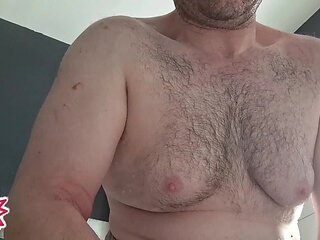 Got Moobs - chubby guy shaves after shower