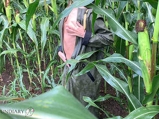 Risky nature cornfield sex in raincoat