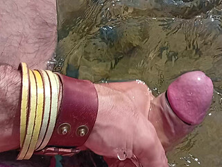 River handjob with cock rings and ass plug