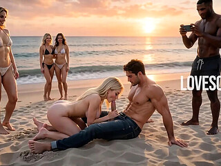 Blonde With Big Tits Sucks Big Cock On The Beach - AI Public Sex