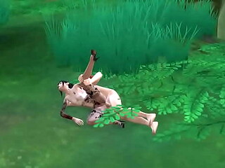 Tattooed Asian babe gives a sloppy blowjob to a gamer in the woods