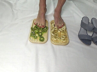 I trample the fruit with my feet. Lick My Legs
