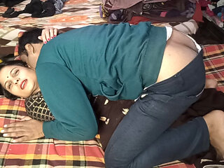 Young beautiful Bhabhi in black saree calls her neighbor brother-in-law into the room and has sex.