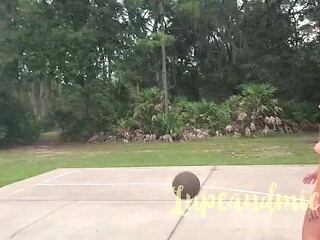 Hotwife gets basketball in her birthday suit on public street