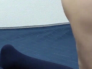 Girls Only Apartment in Japan, a Room Where a Girl Is Cleaning in a Too-short T-shirt, Miniskirt and Thong Panties