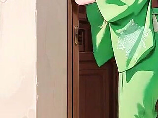 Lazy Japanese Corridor Morning, She Breathes Heavy Touching Her Chest with a Hazy Gaze Waiting for Your Touch