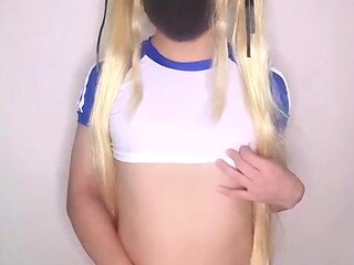 nice femboy in cock-squeezing gym attire dumps
