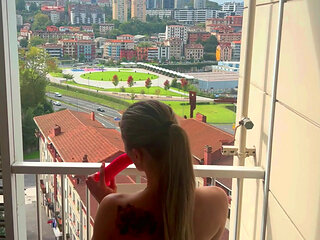 Busty Blonde Masturbates on the BALCONY and Squirts !