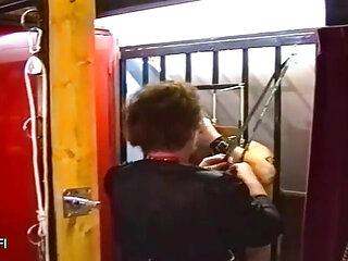 Mistress pees on her nasty slave and torments his cock