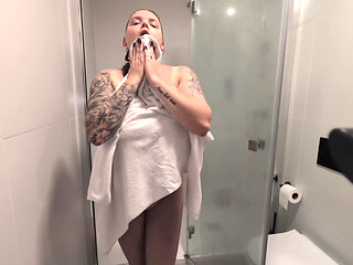 The Girl with Big Tits Takes a Shower and Masturbates.