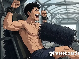 The Car Wash - Bound Anime Muscle Jocks Ride Through The Brush Rollers (AI-Generated 2D Anime Bara)