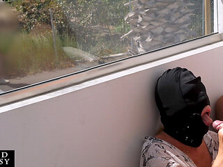 ABlowjob on Sunny Balcony Makes Him Cum in Her Mouth While Strangers Walking by, Not Knowing He Just Orgasmed All Over Her