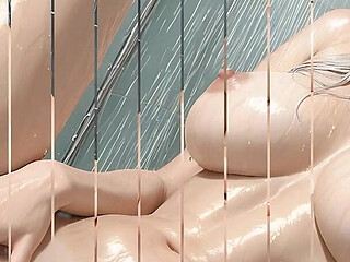Runway Temptress Masturbating with Ahegao in Steamy Shower