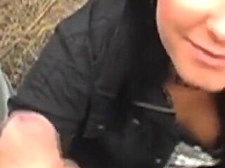 Naughty brunette girl makes hot cum squirt by sucking his cock