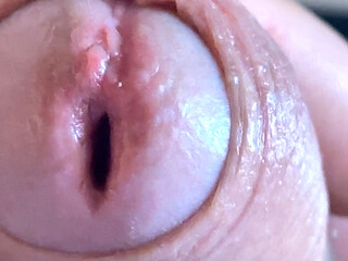 Wet Glans Hole Being Widened in Close up!