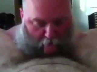 Bearded Daddy Sucks Big Cock