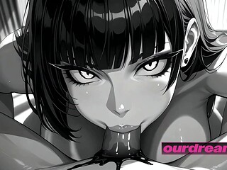 Anime Noir Femme Fatale gets a Handjob and Blowjob by the Penthouse Window