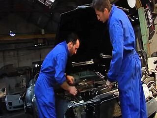 French babe gets double drilled in the garage