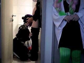 Mitsuri Cosplay: Tanjiro Rough Fucks Shinobu in Toilet - Bella Hentaigirl