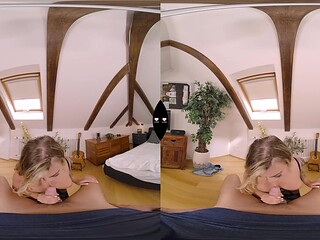 Busty blonde babe gives a POV blowjob and takes a hard fuck in cowgirl position