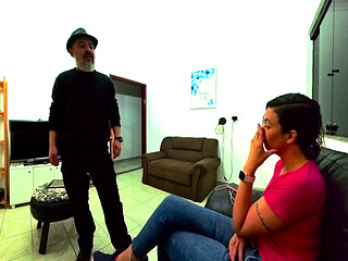 Cuckold watches the debt collector fuck his wife. Cuckold POV.