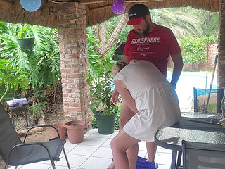 Fucking the Neighbors Wife on the Patio Were He Can Easily See Us