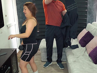 Hot MILF Latina Client Fucks Her Dominant Personal Trainer and Gets a Rough Creampie After Workout