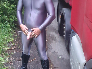 Kinky lorry diver exposed and cum in layby